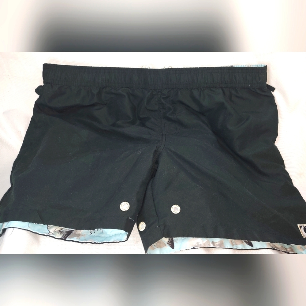 Wave of Life Men's Black,Stripped Bass Lined Board Shorts Waist 40"